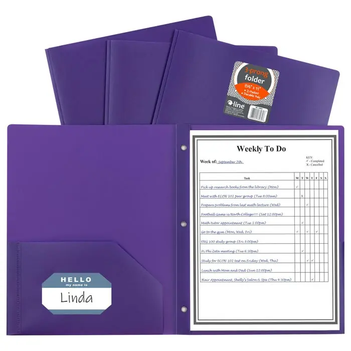 Best Seller C-Line 2-Pocket Poly Portfolio with Prongs, Purple, Pack of 25